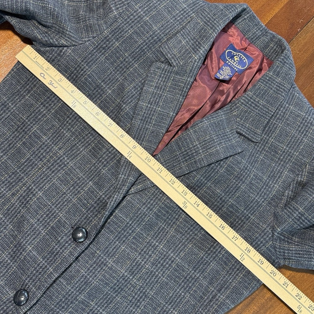 Chelsea Campbell Womens Wool Blend Blazer 8 Petite  Navy Plaid Vintage Preppy - Picture 8 of 10